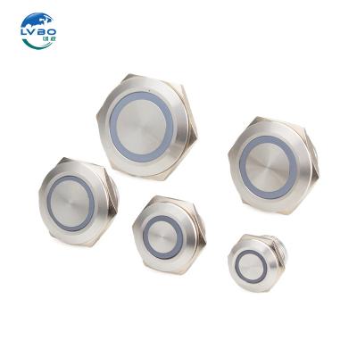 China LVBO Wholesale Of New Material 12 16 19 25mm Light LED Metal Momentary  Short Ultrathin Touch Tact Waterproof Push Button Switch Flat Round for sale