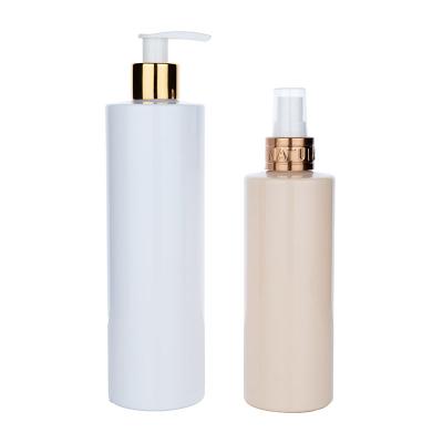 Chine 250 ml 400 ml cylindrique blanc/orange lisse avec pompe blanche pour bouteille de lotion shampooing à vendre