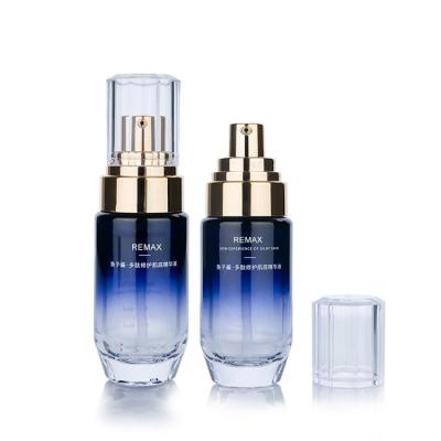 China 20g Gradient Glass Blue Skincare Bottle For Lotion Luxury Glass Cosmetic Bottles Botões de vidro de luxo à venda