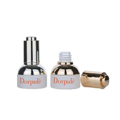 China 20ml White Cylindrical Smooth Glass Bottle With Golden/Silver Drop For Empty Dropper Bottle for sale