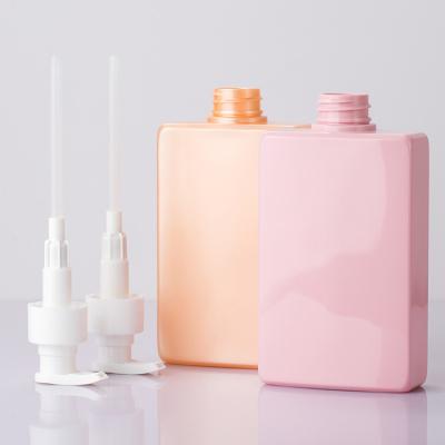 China 330ml PET Pink/Orange Plastic rectangle smooth with White pump for shampoo lotion bottle for sale