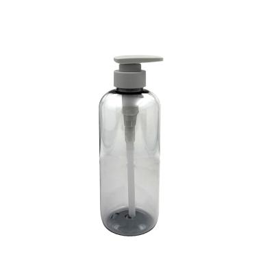 China Thick-walled 500ml Gray Transparent PET Material Flat Press Pump Plastic Bottle for Shower Gel for sale