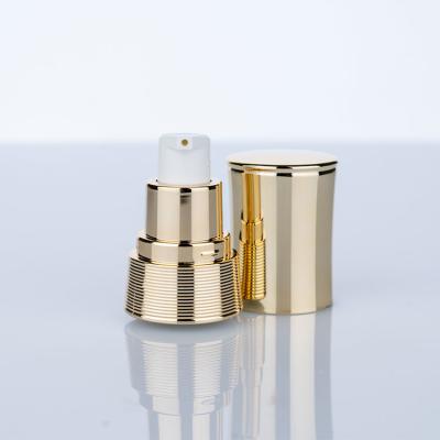 China 18/400 Wit en goud gegalvaniseerd aluminium fundering pomp hoofdcrème pomp groene fles voor persoonlijke verzorging en cosmetica Te koop