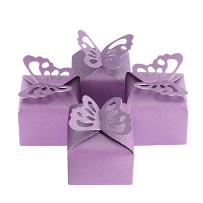 China Handmade Purple Butterfly Favor Boxes Little Girl Baby Shower Butterfly Candy Box Decoration Party Birthday Wedding Gift Box for sale