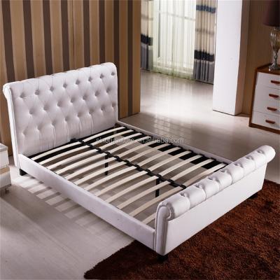 China Simple Stylish Wooden Europe Design White Leather Double Queen King Size Bed for sale