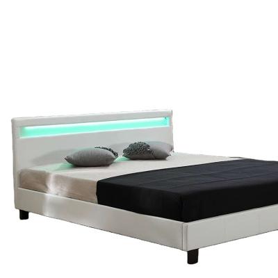 China Morden Home Furniture Bedroom Fashionable Design PU Black Leather Double Size Bed With LED Light Headboard for sale