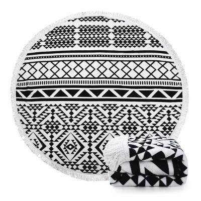 China Bulk Buy Ali Microfiber Hot Selling Large Disposable Printed Round Beach Towel With Tassels for sale