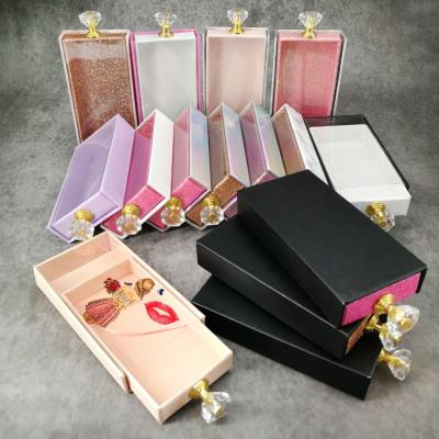 China Feather Wholesale Empty Crystal Handle 2021 Eyelash Box Private Label Luxury Package Custom for sale