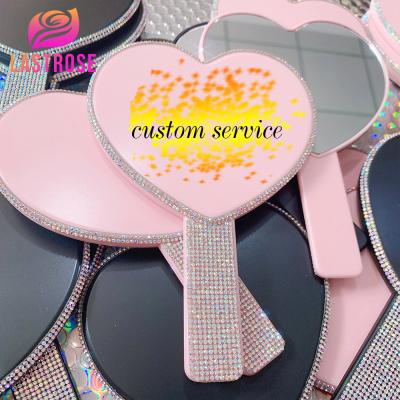 China Wholesale Private Label Small ABS Plastic Cosmetic Mirror Rose Color Personalized Makeup Hand Held Mirror For Women for sale