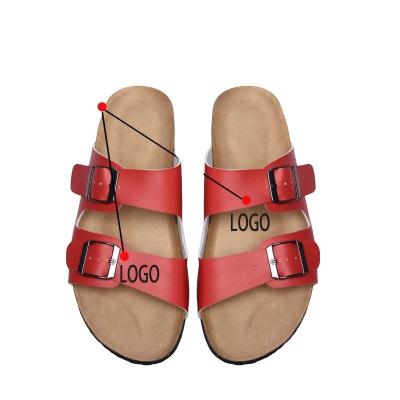 China Cushioning Custom Logo Women Slides Slippers Cork Fashion Solewomen Beach Shoes Indoor Outdoor Floral Double Strap Flat Leather Buckle for sale