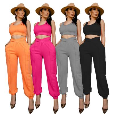 China Anti-wrinkle Latest Designs Color Sports Tank Top Single Waist Pants High Set Two-Piece Spring Outfits For Women for sale