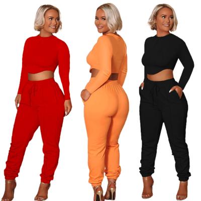 China 2022 Autumn Long Sleeve High Waist QUICK DRY Pants Crop Top Two 2 Piece Jogger Set Women for sale