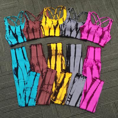 China Breathable Five Colors Stylish Tie Dyed Sport Gym Wear Set Seamless Breathable Cloth Women Fitness Yoga Set for sale