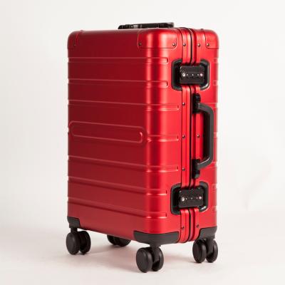 China Aluminum Red Fashionable Suitcase TSA Lock 360 Degree Full Wheel Aluminum Travel Luggage for sale