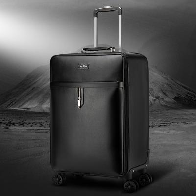 China Temperament Leather Black Lightweight Luggage PU Business Boxes Boarding Travel Trolley Waterproof Case for sale