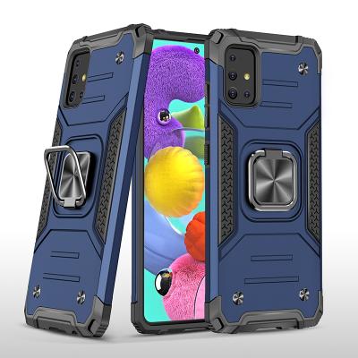 China PC+TPU Ring Holder Kickstand Shockproof Armor Mobile Phone Case With Car Mount For Samsung A51 for sale