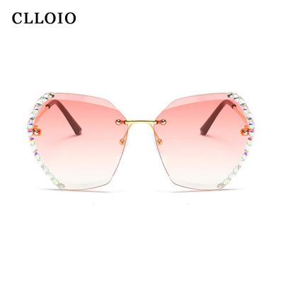 China Fashion Sunglasses 2020 Women's Polygonal Sunglasses Rhinestone Rimless Diamond Sun Glasses Lens for sale