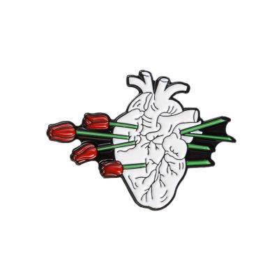 China Colorful Anatomical Rose in Heart Enamel Pin Badge for Doctor and Nurse Lapel Pin Bags Badge Gifts for sale