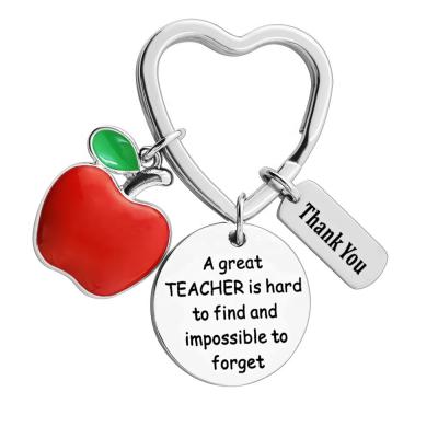 China Decoration Teachers Day Gift Stainless Steel Key Chain with Apple and Thank You Dish Teacher Key Chain for sale