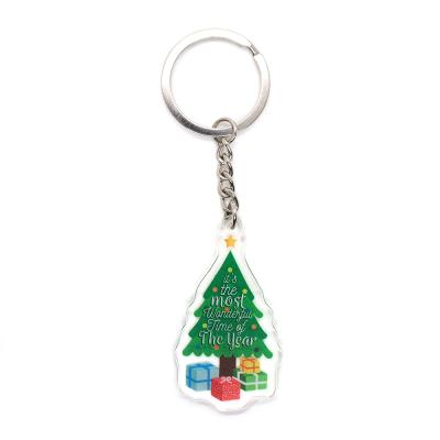 China Promotion Gift Custom Design Acrylic Key Chain No MOQ Transparent Double Layer Christmas Tree Key Chain for sale