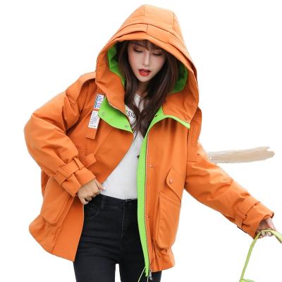 China Anti-wrinkle down jacket women's autumn and winter color contrast tooling jacket hooded casual fashion shorts for sale