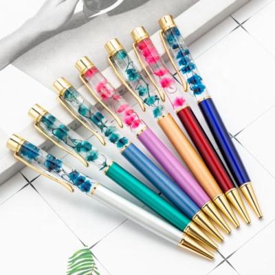 China Promotional Pen New Customs Office Supplies Metal Dry Flower Fills Dynamic Pens 1.0mm Black Ink for sale