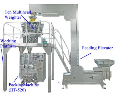 China Popcorn / Snack Food Packaging Equipment With Weigher / Workplatform , Stainless Steel for sale