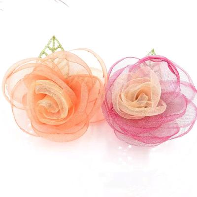 China Handmade flowers for hair accessories Hot handmade organza fabric rose bud flowers DIY children's other hair accessories for sale