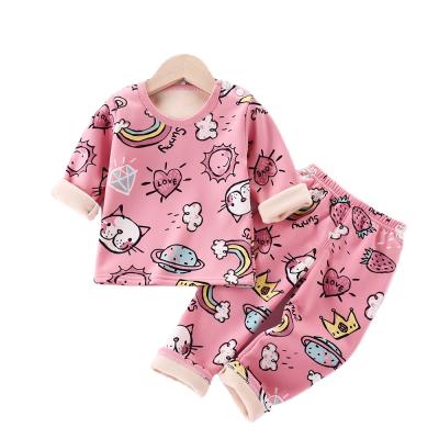 China Casual Children With Fleece Thermal Underwear Set Korean Autumn Clothes New Home Clothing for sale