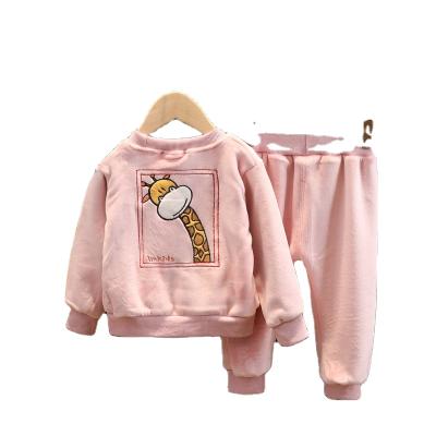 China Spandex/polyester children's fall and winter suit plus velvet baby clothes boy two-piece sportswear for sale