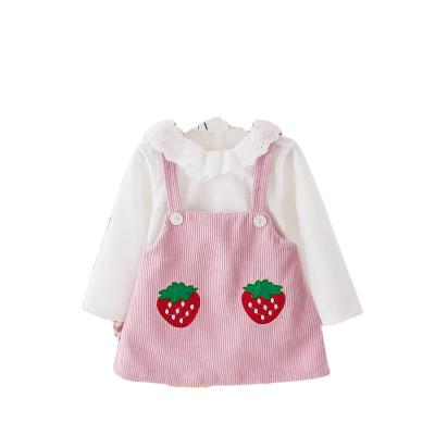 China Wholesale Viable 100% Cotton Baby Clothes Lattice Dress Kids Strap Dresses Clothing Set Corduroy Floral Skirt for sale