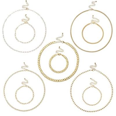 China Hyperbola gold chain necklace and bracelet set suitable for ladies and girls Exquisite round chain necklace and bracelet set for sale