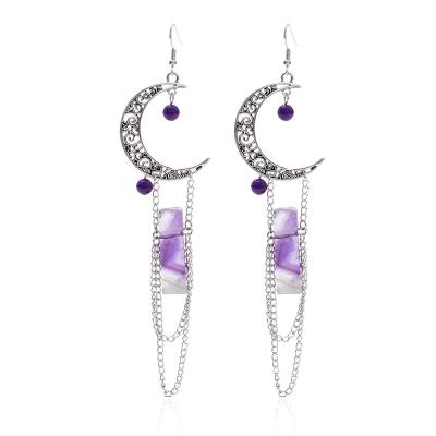 China New ZKBKJSPZJB Witchy Crescent Sun Moon Amethyst Crystals Neo-Gothic Stone Earring Wicca Healing Crystal Magic Protection Celestial Jewelry for sale