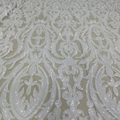 China Anti-static Sequin Fabric Sheer Fabric Embroidery Lace Mesh White Sequin Mesh For Wedding Lace Fabric for sale