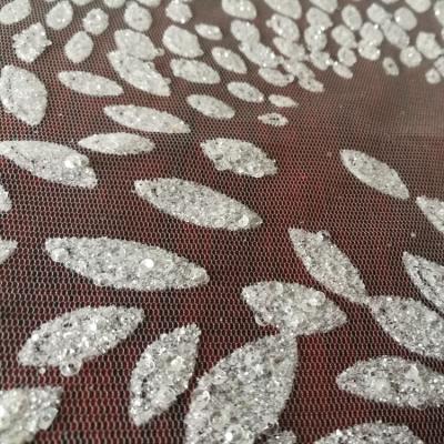 China New Arrival Foil Glitter Lace Sequin Tulle Net Embroidery Tul Scam Anti-static Fabric For Wedding Dress for sale