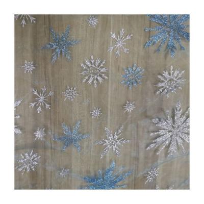 China Snowflake Design Glitter Organza Fabric Anti-Static Organza Christmas Glitter Fabric for sale