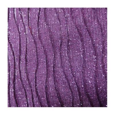 China Antistatic Laminated Shiny Silver Crinkled Metallic Yarn Glitter Pleated Knitted Fabric for sale