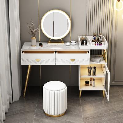 China (Others)Adjustable Modern Simple White Wooden Mirrored Makeup Vanity Dresser Dresser Designs With Led Mirror Stools Makeup Table for sale