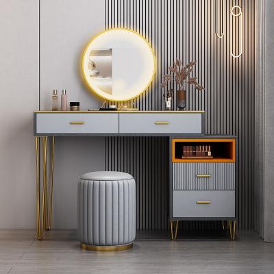 China SITU Adjustable Modern Marble Top Makeup Vanity Gray Wooden Dressing Table (Other) With Led Mirror And Stool for sale