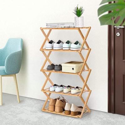 China (Height)SITU Adjustable Customized Portable No Assembly Folding Storage Organizer Modern Living Room Wooden Board Bamboo Shoe Racks For Home for sale