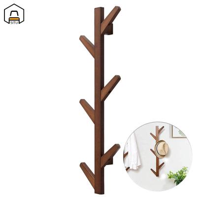 China OEM Adjustable Modern Easy Entry 6 Set Wall Mounted White Brown (Others) Bamboo Clothes 8hooks Coat Rack Tree Display Hanger For Bag for sale