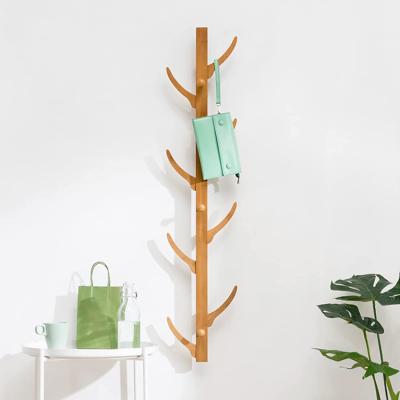 China SITU Hot Selling Sustainable Coat Rack 6 Wall Mounted Bamboo Hat Rack Hooks Bags Scarves Clothes Handbag Umbrella Coat Rack for sale