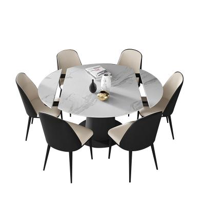 China SITU Furniture Modern Round Rock Slate (Other) Adjustable Dining Table With 4 Chairs Set Extendable Dinner Table for sale