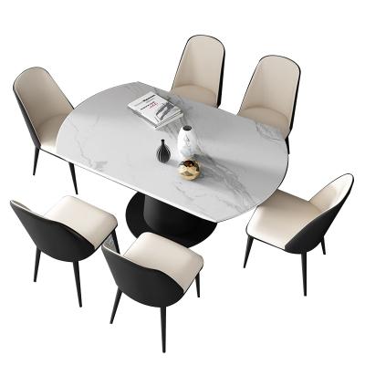 China Nordic Modern Adjustable Slate Flat Round Rock Extendable (Other) Dining Table Set With Chairs For Dining Room Furniture for sale