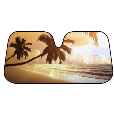 China Portable Printing Car Sunshade Truck SUV-Blocks UV Rays Folding Protector Customized Front Windshield Sun Shade Car Sunshade for sale