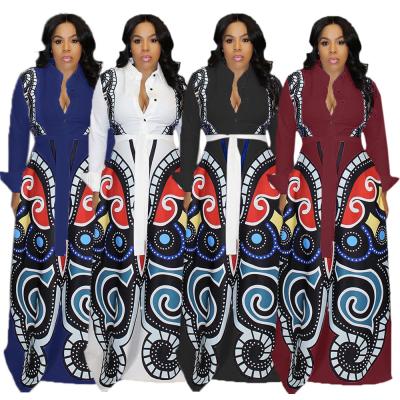 China Wholesale Breathable Traditional Long Sleeve O-Neck High Waist African Printed Party Women Maxi Dress for sale