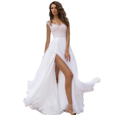 China Breathable Ladies Lace Up Chiffon Temperament Elegant Ball Gown White Wedding Dress for sale