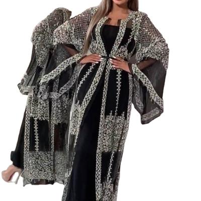 China Anti-Static Ladies Sheath Long Sequined Evening Dress Bling Bling 2 Sets Plus Size Mesh Suit Gown For Party for sale