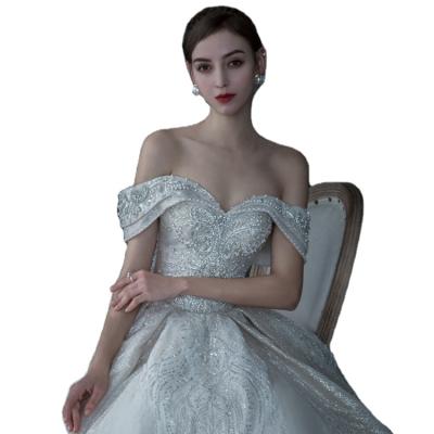 China Anti-Static Off The Shoulder Sleeveless V-Neckline Shimmer Beading Crystal Super Gorgeous Ball Gown Wedding Dresses for sale