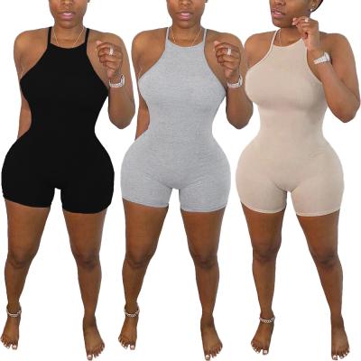 China Good Quality Breathable And One Piece Short Overalls And Romper Best Price Summer 2021 Solid Color Ladies Fitness Women Backless Overalls for sale